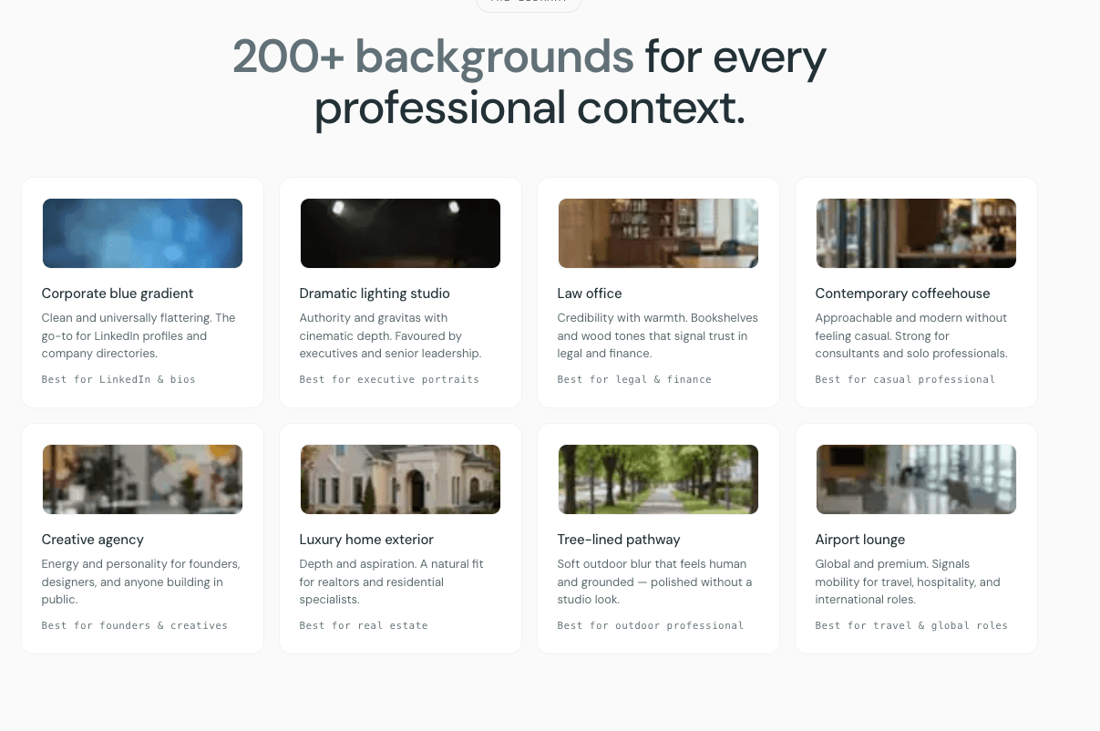 headshot.ltd — 200+ backgrounds for every professional context