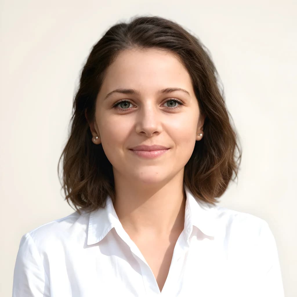 Professional headshot on a warm off-white background